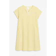 The Company Store Linen Tunic Dress L Butter Yellow NWT Pockets Summer Beach