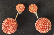 Vintage Clipon Earrings Red Sequin Disco Ball Large Dangle 2.5" Hippie Holiday
