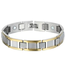 Stainless Steel Men's Jewelry Magnetic Link Bracelet 8.4" Gold Silver Two Tone