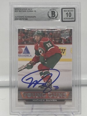 Matthew Dumba Signed 2013-14 Upper Deck Young Guns #231RC BAS Autograph Grade 10