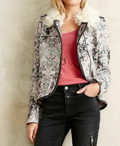 ELEVENSES Anthropologie Paisley Motor Jacket Women's Faux Fur Size 4 - Picture 5 of 5