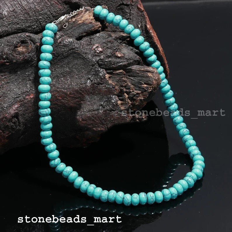 925 Plata de Ley Howlite Turquesa 8-9MM Suave Rondele Collar de Piedras Preci...