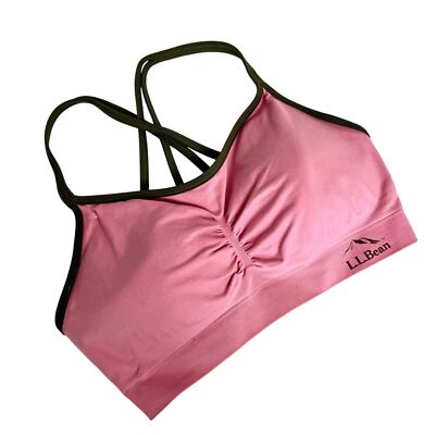 LLBean Women's Bean's Strappy Racer Back Pink and Green Sports Bra Small