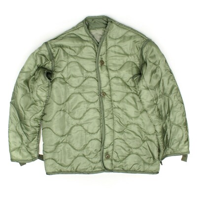 VTG US Military Issue Cold Weather Liner Mens S Green Quilted Nylon Button Up 