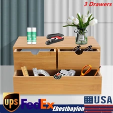 Bamboo Desk Organizer -Tabletop Mini Bamboo Desk Drawer Storage Box w/ 3 Drawers