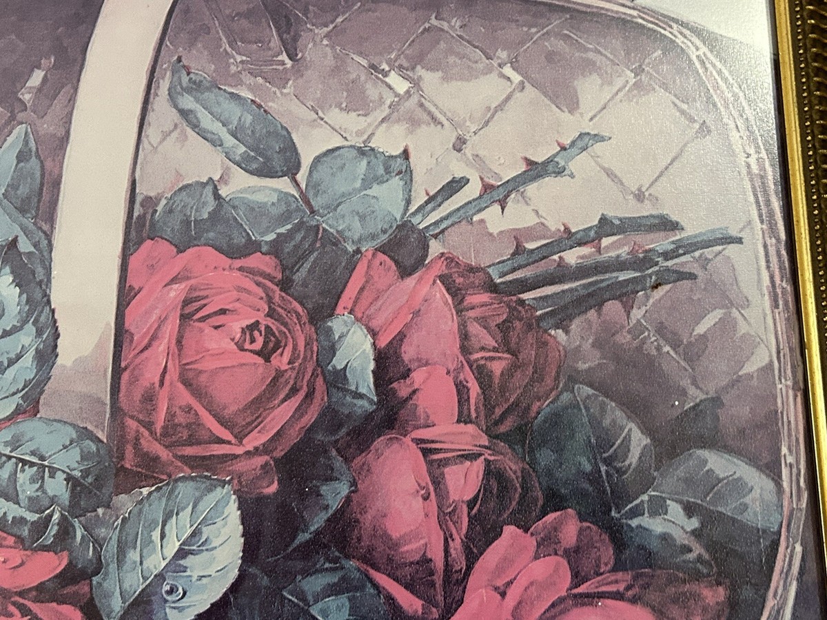 パブロ・ピカソ、Portrait of J. R. with Roses Vintage Framed Paul de Longpre- Lithograph “A Basket Of Roses