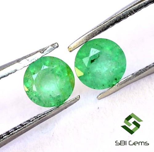 Coppia pietre preziose sfuse non riscaldate taglio tondo smeraldo naturale certificato 4 mm 0,53 CTS - Foto 6 di 6