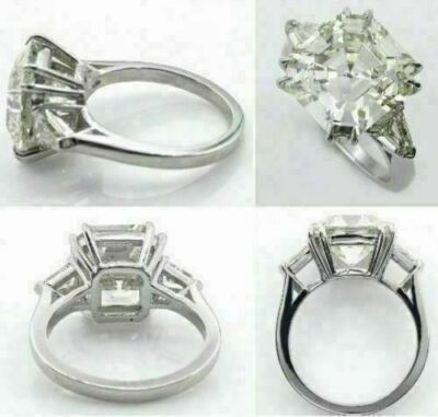 Big White Asscher Cut Three Stone Engagement Wedding Ring 925 Sterling Silver