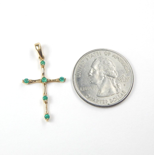 Colombian Emerald Cross Pendant 0.24 Cts 18K Yellow Gold Jewelry Muzo Mines - Picture 4 of 14