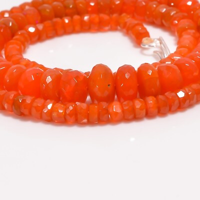 Orangle Ethiopian Opal Gemstone Rondelle Faceted Beads Necklace 18-19'' A-4527