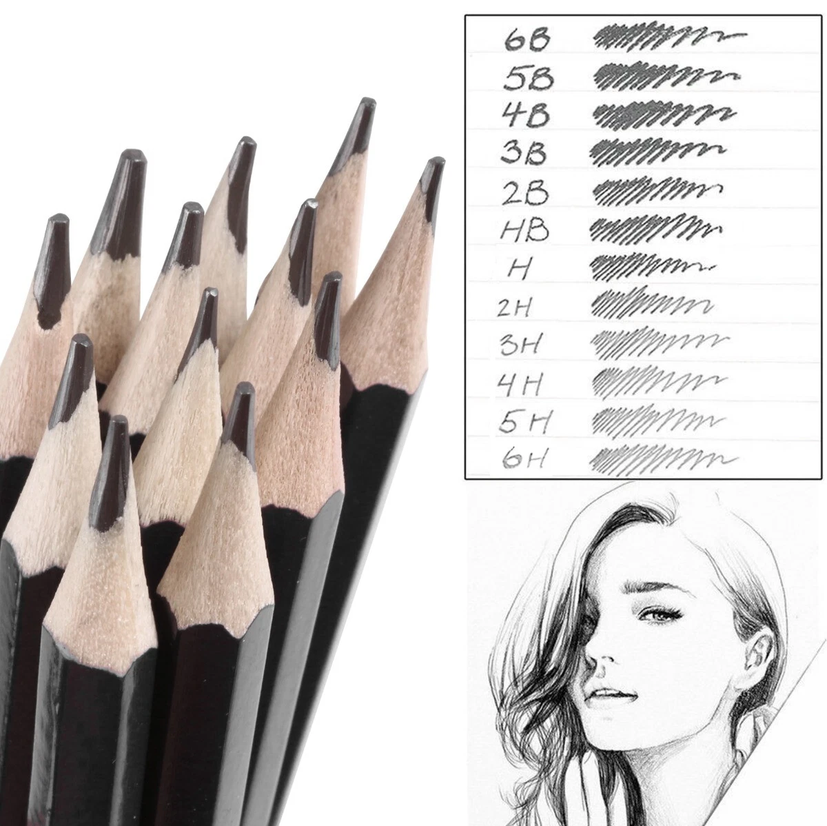 24x GRADED SHADING PENCILS Dark/Light Tone Blending Picture Drawing Graphite