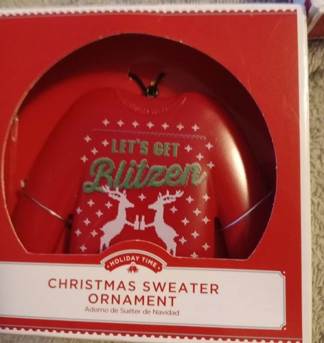 Holiday Time Christmas Sweater Ornament Let’s Get Blitzed Reindeer Ornament NIB - Picture 2 of 6