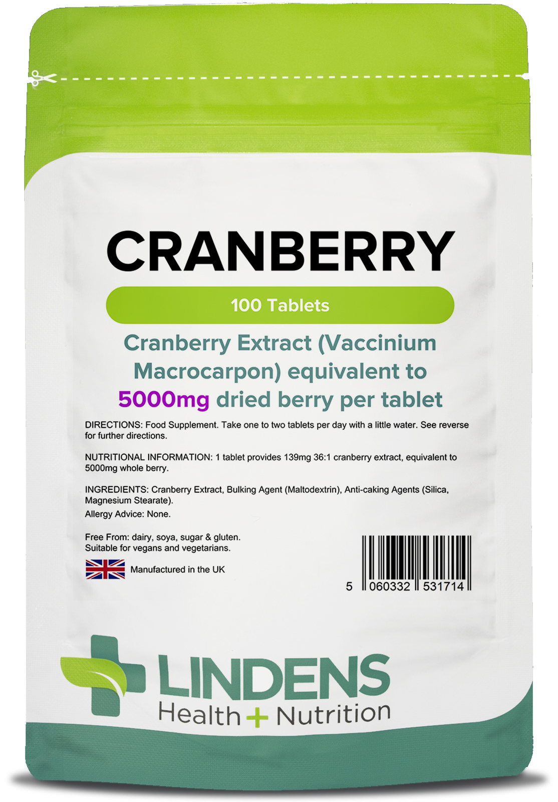 Cranberry Juice 5000mg 100 Tablets Rich in Polyphenols and Antioxidants Lindens - Image 2