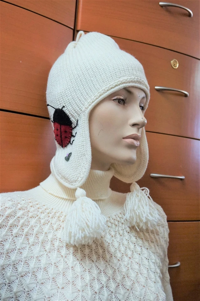 针织羊毛帽子白色飞行员风格女士礼物女孩女士装饰 — 第 2/4 张图片