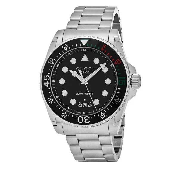 Orologio Gucci Uomo Subacqueo YA136208 45MM Quadrante Nero Quarzo Svizzero Acciaio Inox