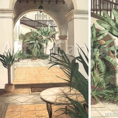 30W''x40H'' PALM COURT II by ROY AVIS - ARABIAN STAIRS UNDERPASS LANDSCAPE CANVAS
