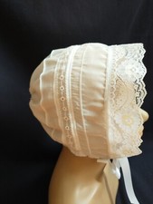 Baby Girl Cream Eyelet Vintage Style Christening/Baptism Bonnet /Wedding 0-24 M