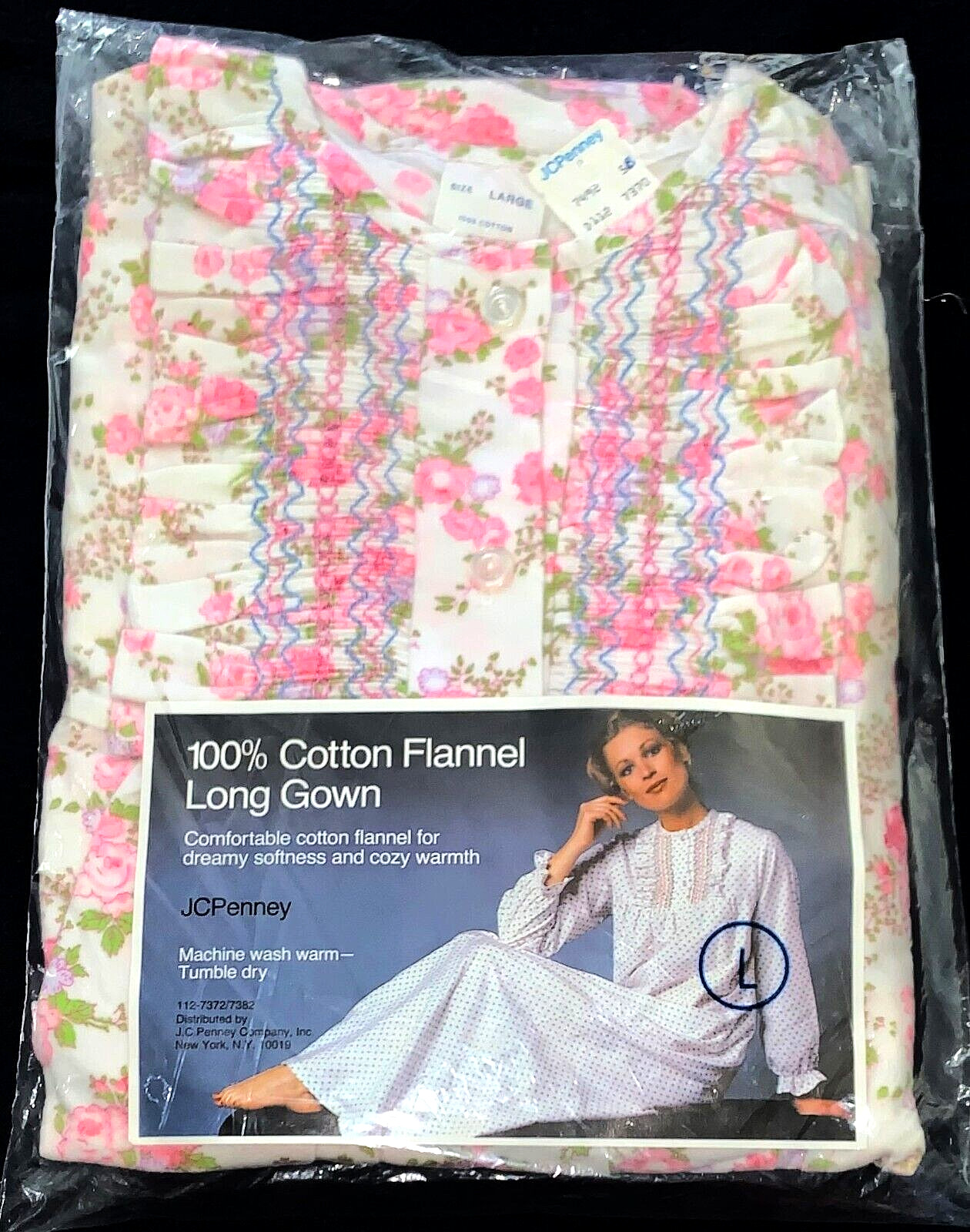 1970s NOS Cotton Flannel Long Granny Nightgown Ruffle… Gem