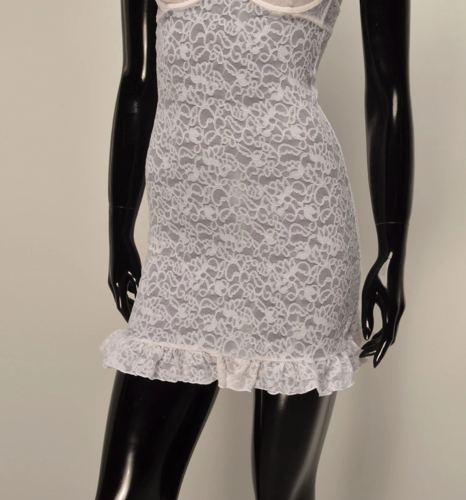 UNDERCOVER Victorias Secret The Lacie Y2K Mini Abito Sexy Coquette Bianco Pizzo Taglia S