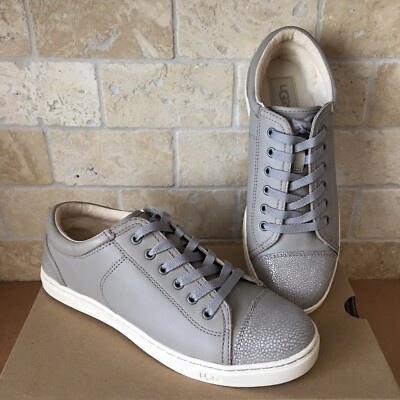 UGG TAYA OYSTER LEATHER LACE-UP CASUAL FASHION SNEAKERS SHOES SIZE US  WOMENS