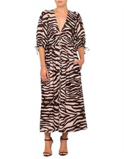 Zimmermann Juniper Shirred Waist Midi Dress Size 2 / 12 au Zebra Linen Button Up