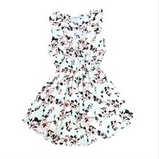 Lush Floral Mini Dress W/ Ruffle Faux Wrap Chest and Stretch Waistband Size M