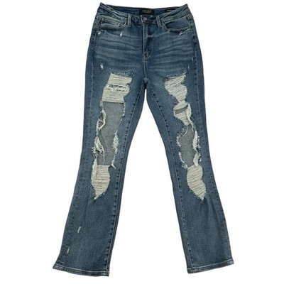 Judy Blue 30 Straight Fit Distressed Shredded Jeans Medium Wash  Grunge Revival