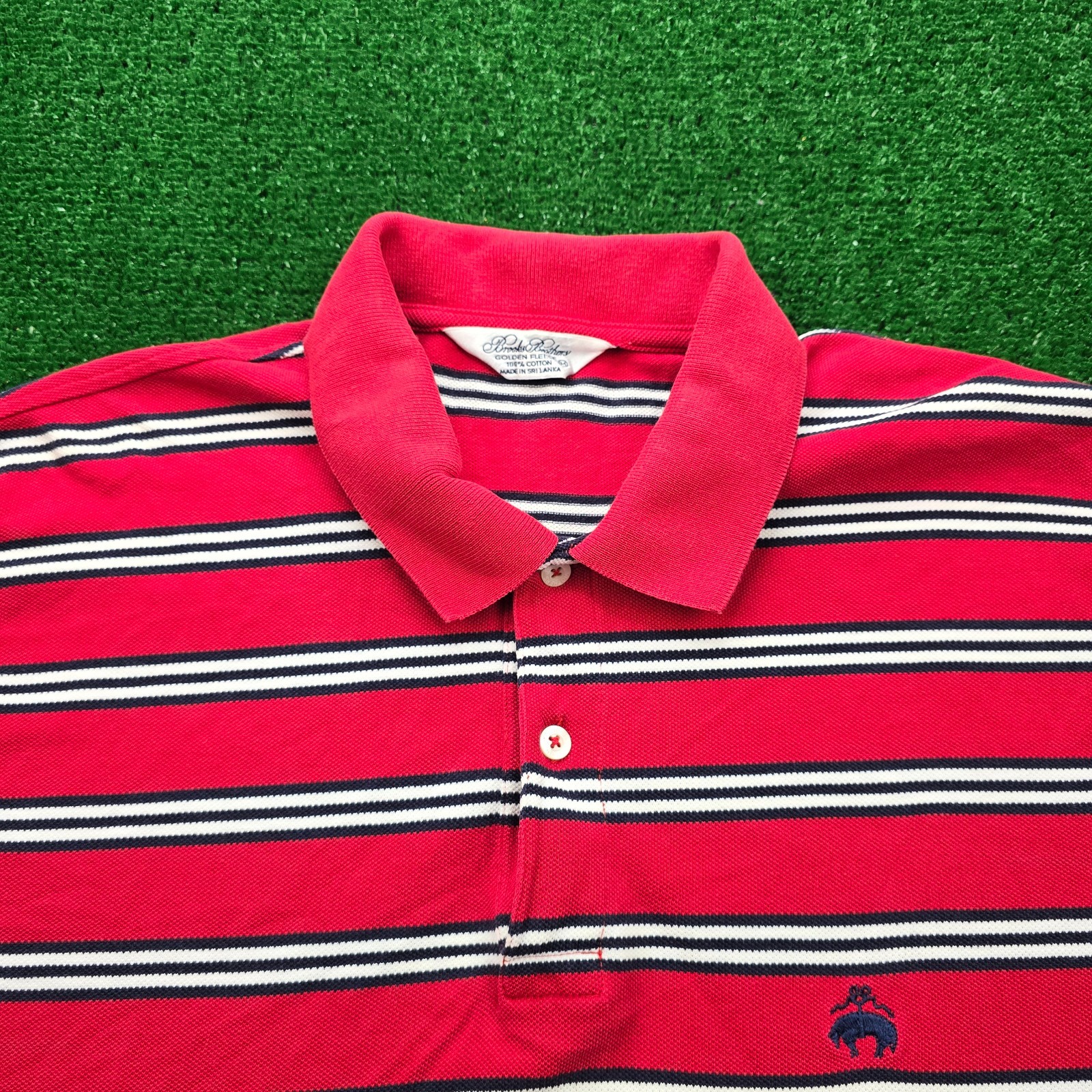 Brooks Brothers Polo Shirt Mens Medium/Large Red Striped Golden Fleece Golf thumbnail 2