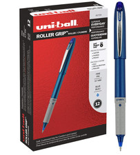 Uniball Roller Grip Pens, 12 Count - Extra Large Grip, Blue Rollerballs Pens - 0