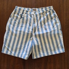 Vintage 80s/90s Stefano Womens Blue White Stripe Denim Shorts Y2K Jorts Size 16