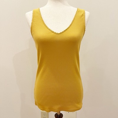 Sundance Camisole Top Womens Small Yellow Mustard Lace Trim Ribbed Fairy Grunge