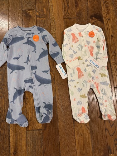 Baby Junge 6 Monate Carter's Baumwolle Schlafanzug Pyjama mit Füßen Posten Paket Dinosaurier Fische - Bild 3 von 3