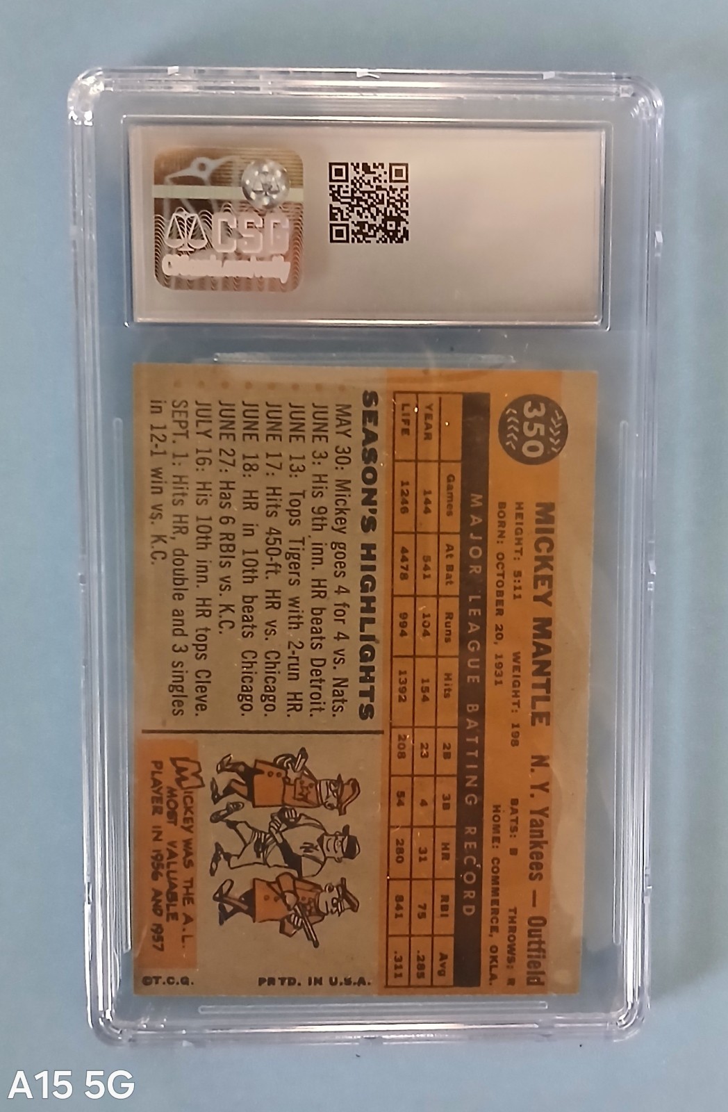 Mickey Mantle 1960 Topps #350 graded 2 good view 2