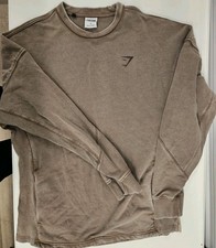 Gymshark Workout Sweatshirt Mens Small Brown Crew Neck Long Sleeve Pullover