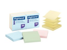 Highland Pop-up Sticky Notes, 3 x 3 Inches, Assorted Pastel Colors, 12 Pack 654
