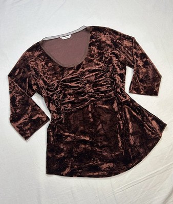 VTG Mob Wife 90s Velour Ruched Mesh Top XL Crushed Velvet Cinched Ruffled Gothic