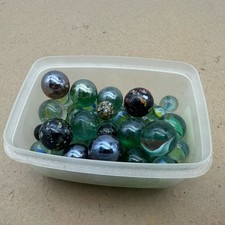 Vintage Confetti Swirl Speckled Silver Clear Glass Marbles Mixed Lot