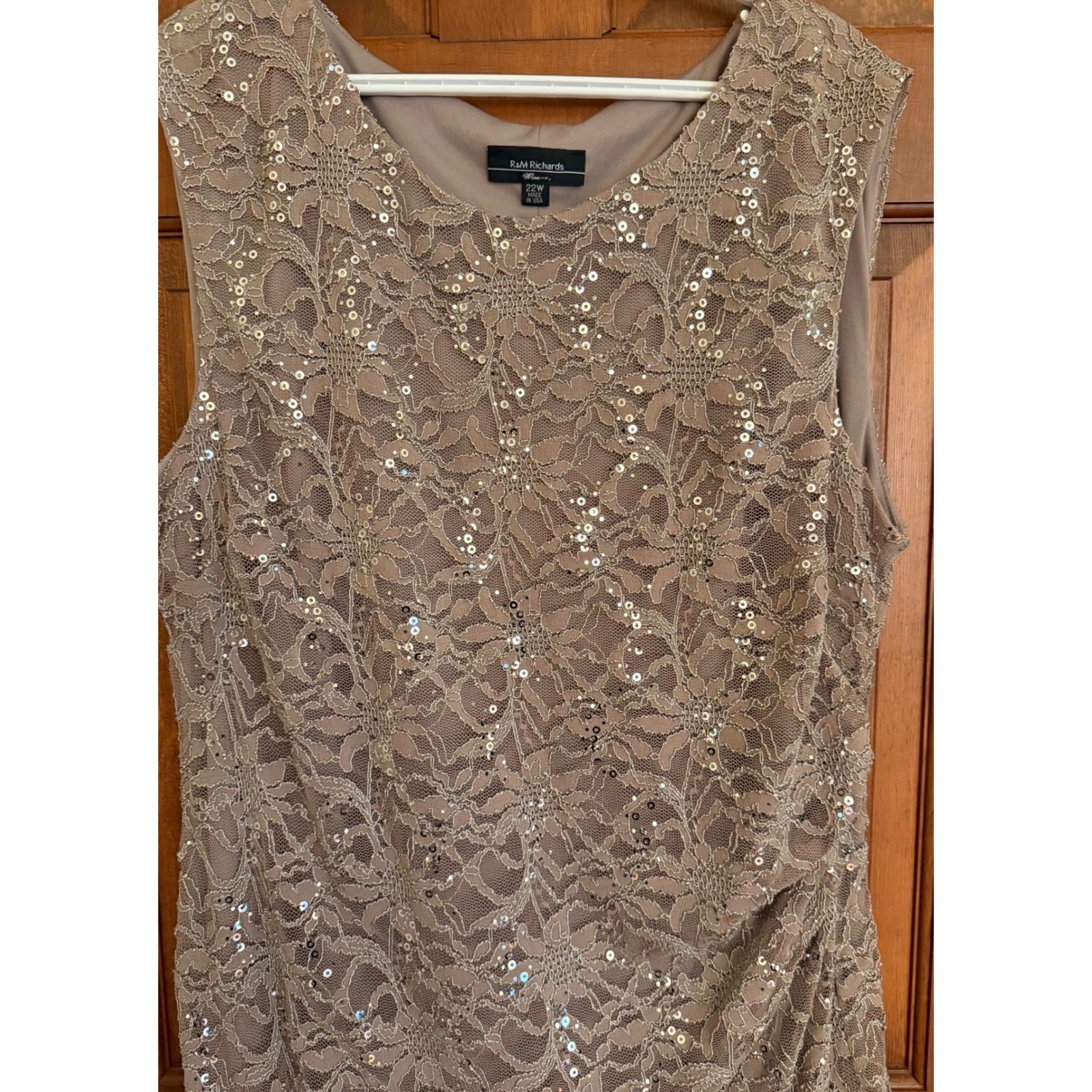 RM Richards Sequin Lace Cocktail Dress Women 22W Mocha Plus-Size Wedding Evening