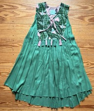 Women  s Judith March Green Tropical Pink Tassels Sleeveless Swing Dress M Medium