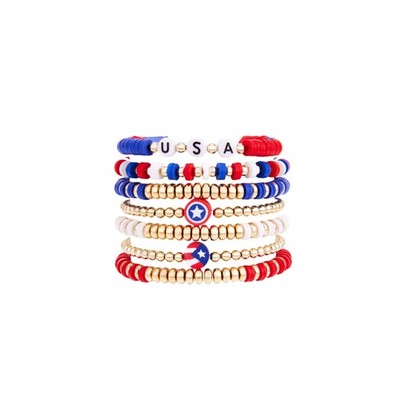 Handmade USA Patriotic 4th of July Bead Bracelets Set Independence Day Amer - 03