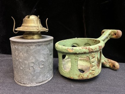 D&RGW Railroad Kerosene Lamp Fount & Cast Iron Holder Denver Rio Grande Western