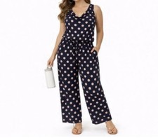 New ENFOCUS STUDIO Size 8 Chic Cowl Neck Navy Tan Polka Dot Sleeveless Jumpsuit