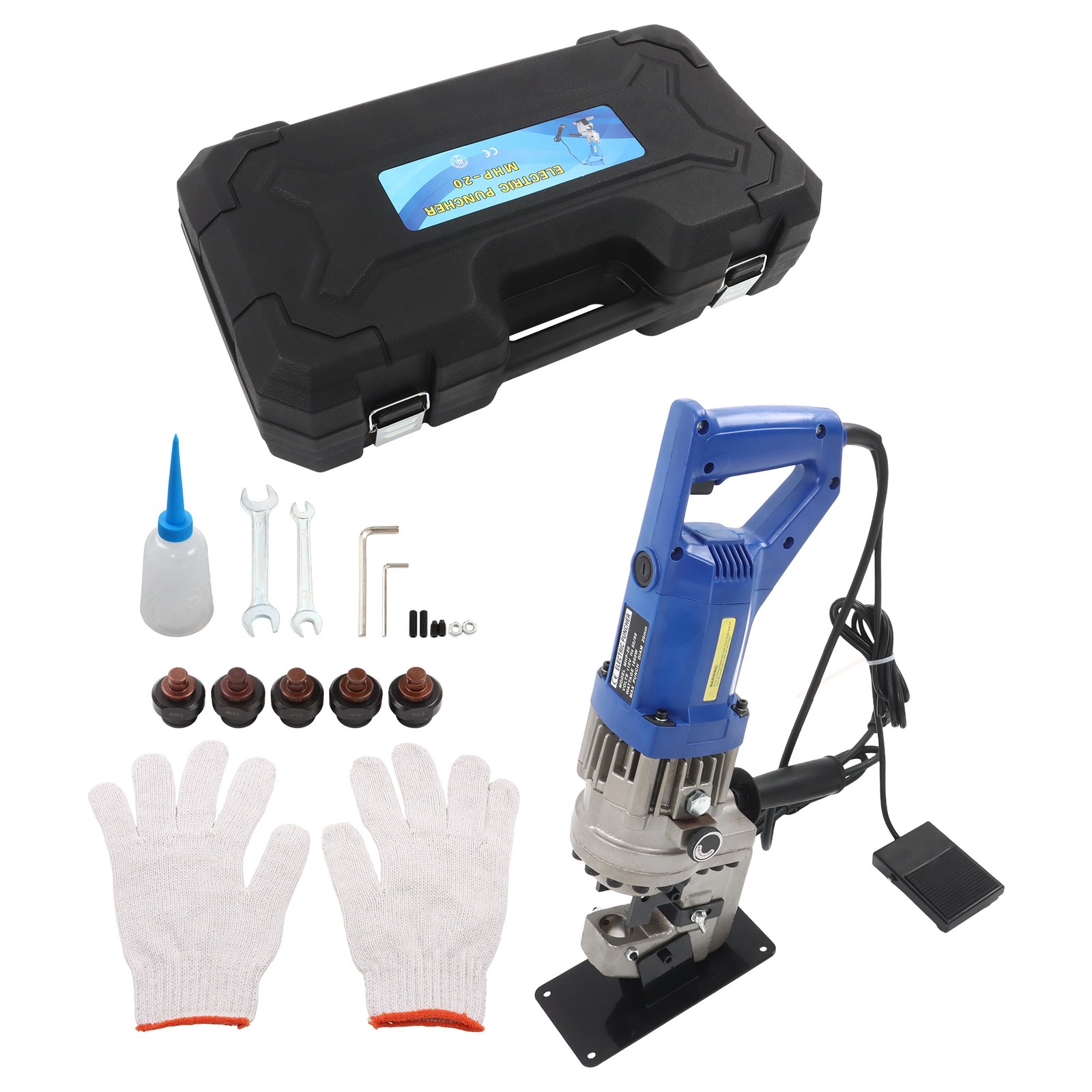 1200W Electric Hydraulic Hole Puncher Steel Plate Hole Punching Machine w/5 Dies