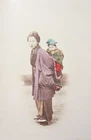 Japan 19th Century Photo - Watercolor Albumen Print - Japanese Mom and Baby