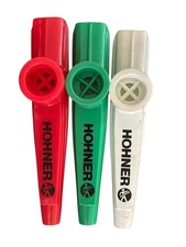 3 HOHNER WHITE RED GREEN KAZOO NOISE MAKING WHISTLE PLASTIC FLUTE TOY CHINA VTG