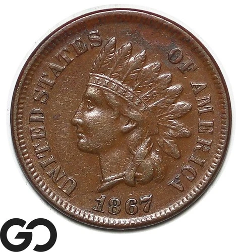 1867 Indian Head Cent Penny Tough Choice AU, Better Date