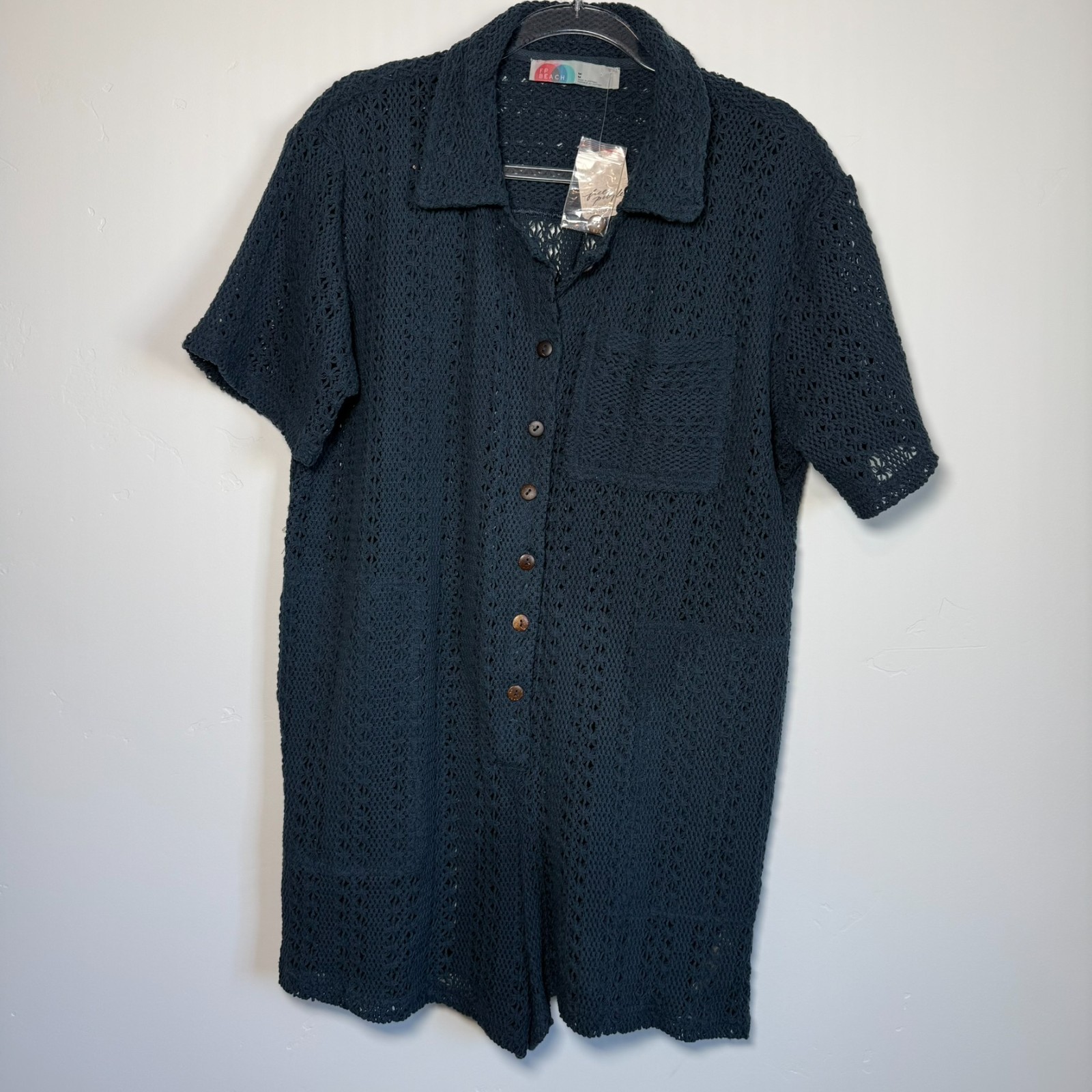 FP Beach Womens Wave Maker Knit Romper Boho Coastal Rustic Festival Blue Size M