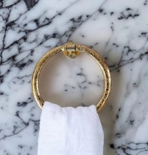 Unlacquered Brass Towel Ring Hand Etched Vintage Style Bathroom Hand Towel Hold