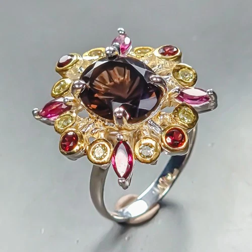 Gemstone Natural Smoky Quartz Ring 925 Sterling Silver Size 6 /R451774
