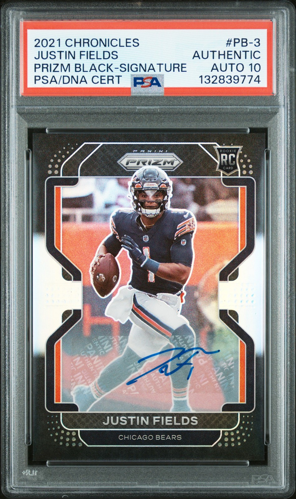 2021 PANINI CHRONICLES PRIZM BLACK SIG #PB-3 JUSTIN FIELDS PSA AUTHENTIC AUTO 10